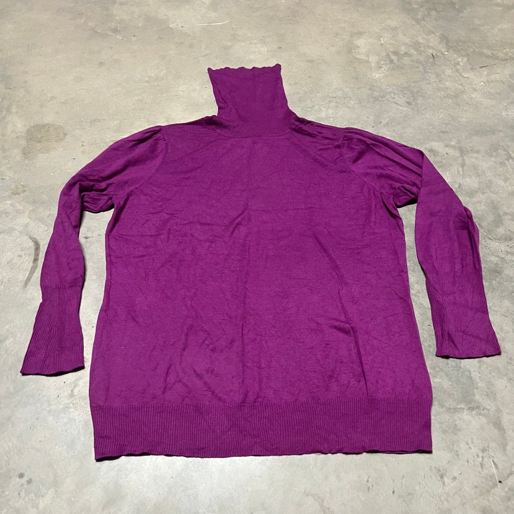 Dialogue Silk Cashmere Blend Turtleneck Sweater Purple Puff Shoulder Women 1X